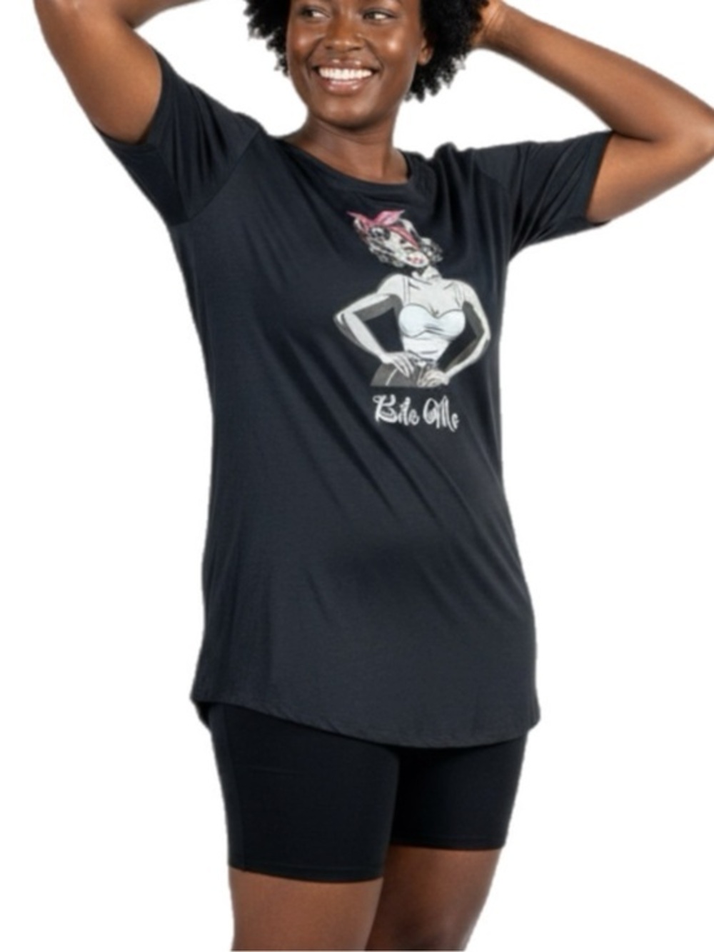 Jerzees Black Soft Short Sleeve T Graphic Print Sassy Pin Up Girl Bite Me